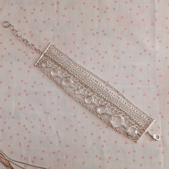 Silver Tone Multi Chain Clear Crystal Bracelet - Picture 5 of 6